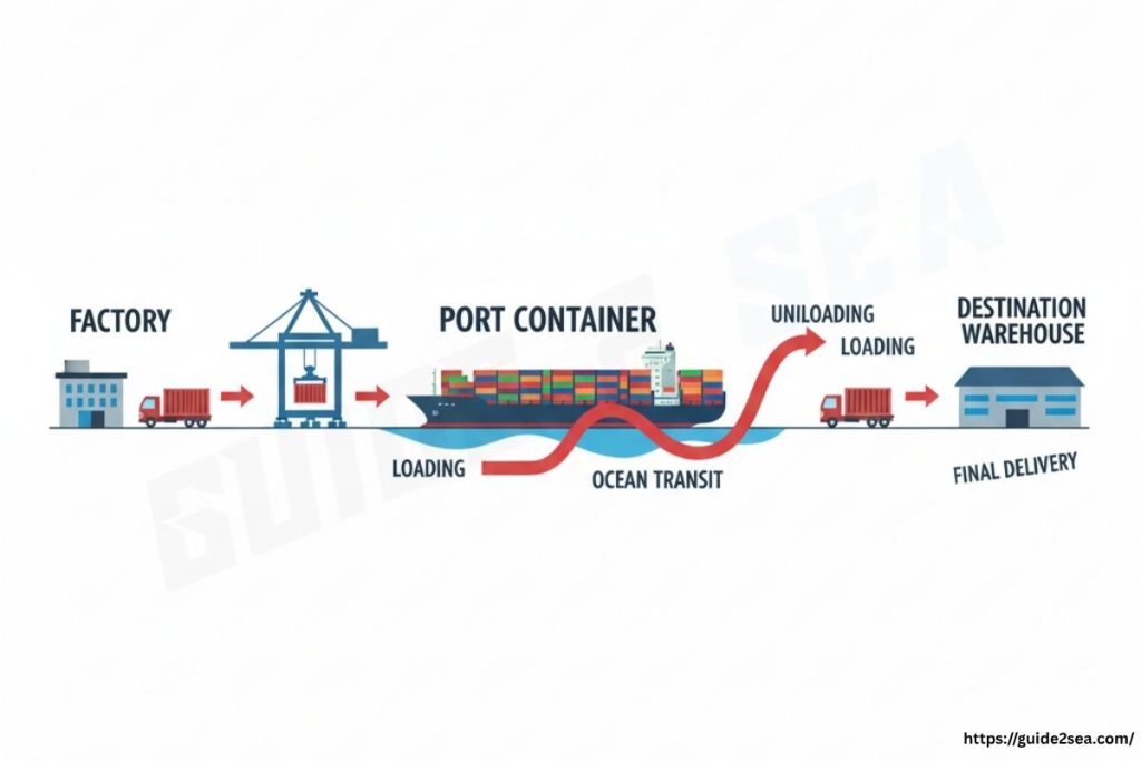 How containers move through multiple transport modes in one smooth process.
