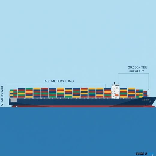 Infographic showing the Ever Given container ship with size and cargo capacity details.